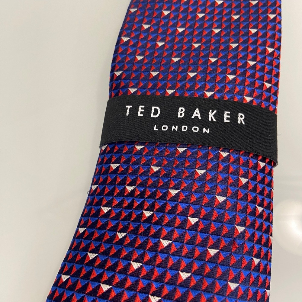 Ted Baker Mens OS Red Blue Geometric Textured Silk Necktie New Professional
